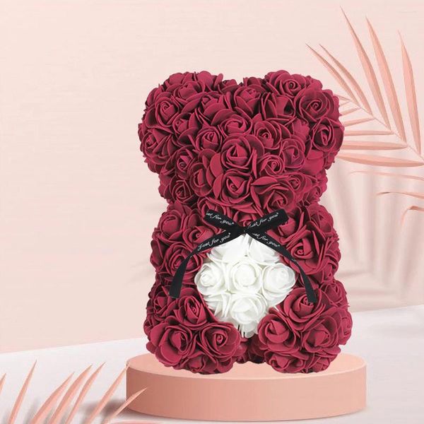 Fiori decorativi 25 cm Rose Teddy Bears Focolare Fiore artificiale Orsetto per le donne San Valentino Matrimonio Compleanno Regali di Natale