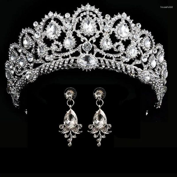 Haarspangen Hochzeit Krone Königin Braut Tiara mit Ohrring Luxus Strass Stirnband Diadem Braut Schmuck Ornamente