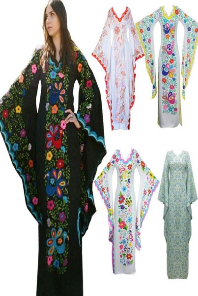 Vestido feminino estampado mexicano boêmio maxi floral vintage0129151373