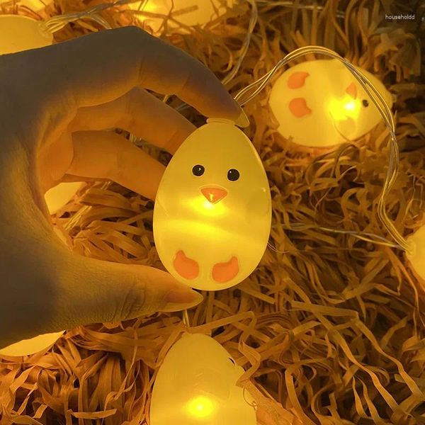 Decoração de festa 1.5m luzes de corda de pintinho de Páscoa 10 LEDs ovos lâmpada de frango fada alimentada por bateria