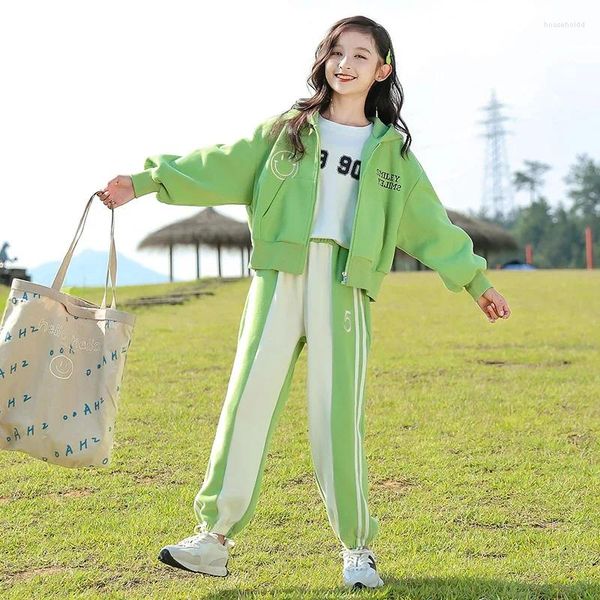 Set di abbigliamento Ragazze Vestiti primaverili e autunnali Abiti Bambini Cappotti con cappuccio Pantaloni a righe 2 pezzi Teen Kids Casual Sport Loungewear Tuta