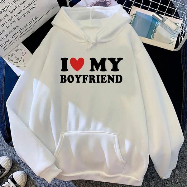 Kadın Hoodies Erkek Arkadaşımı Seviyorum Kadın Kore tarzı Komik Grafik Y2K Estetik Giysiler Anime Sweatshirt