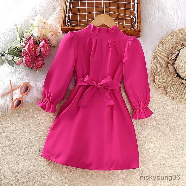Vestidos da menina crianças vestido casual para meninas roupas 2023 primavera outono nova criança manga longa rosa vermelho vestido de princesa moda crianças 2-8y