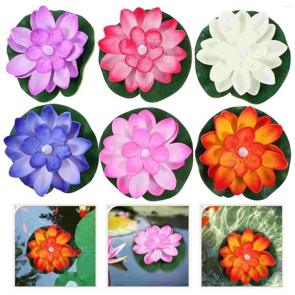 Titulares de velas 6 pcs flutuante sensor de água lâmpada de lótus luzes do pátio suprimentos de jardim lanterna led piscina lâmpadas decorativas de flores