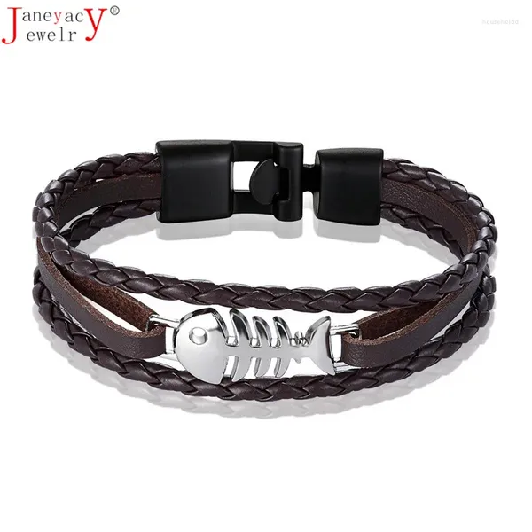 Link pulseiras 2024 moda jóias osso de peixe pulseira de couro masculino casual personalidade feminina multi-camada declaração pulseira