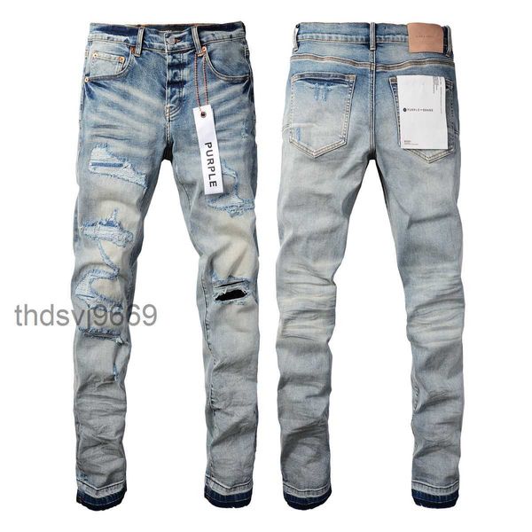 Jeans viola firmati da uomo pantaloni strappati vintage patchwork di lusso con motivo a pois marca retrò da uomo FZYR