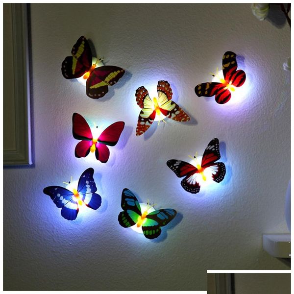 Partydekoration Schmetterling Nachtlichter können mit 3D-Wandaufklebern für Zuhause DIY Wohnzimmer Drop Lieferung Garten festlich geklebt werden Su Dhxzl