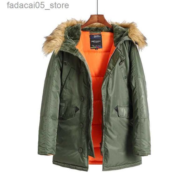 Homens Down Parkas N-3B Inverno ALASKA Casaco Homens Capuz de Pele Slim Fit Grosso Parka Acolchoado Jaqueta Militar para Tempo Frio Q240202