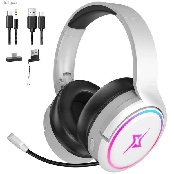 Fones de ouvido de telefone celular Targeal 2.4G Wireless Gaming Headset Rotativo Dobrável Bluetooth V5.3 20 horas de bateria e microfone retrátil com cancelamento de ruído YQ240202