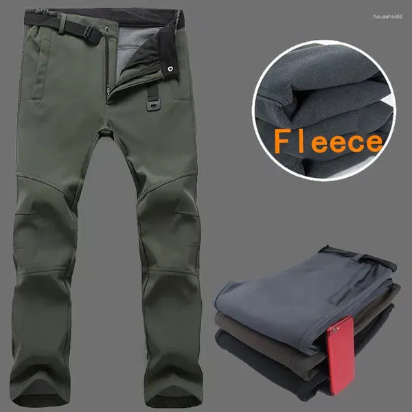 Pantaloni da uomo caldi elasticizzati impermeabili da uomo casual invernali fodera in pile spesso pantaloni da esterno uomo soft shell campeggio escursionismo sci