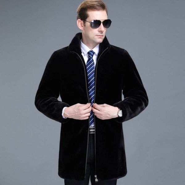 Cappotto invernale in pelliccia di visone di design per giacca casual in pelle Haining da uomo lunga 0MKR