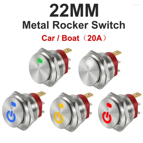 Controle Home Inteligente 22mm Metal Alternar Rocker Switch LED Iluminado Carro RV Auto Barco Painel Auto-Bloqueio 12V 24V 20A On-Off 3 Pin SPST
