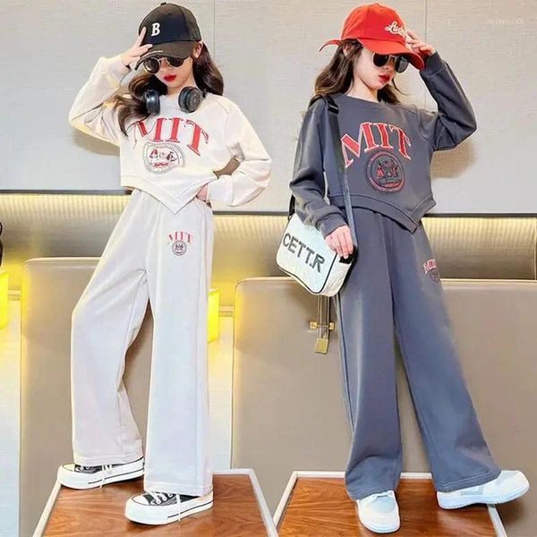 Giyim Seti Junior Girls Sıradan Spor Takımları Çocuk Moda Baskılı Mektup Düzensiz Üst Pantolon 2 Parça Set 3-15y TREND