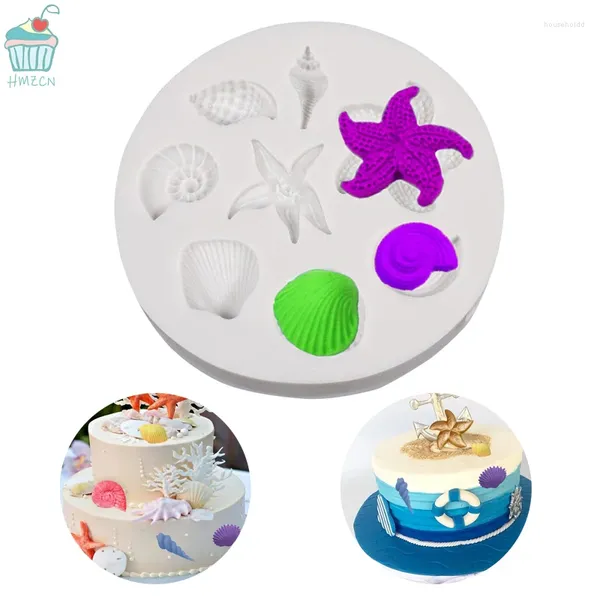 Moldes de cozimento 1 peça ferramentas de decoração de bolo diy criaturas do mar concha estrela do mar fondant doces moldes de silicone criativo molde de chocolate