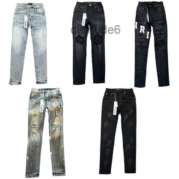 Jeans di marca viola Moda Uomo Stile cool Designer di lusso Pantaloni in denim Distressed Strappato Biker Nero Blu Jean Slim Fit Taglia 28-40 MS9S