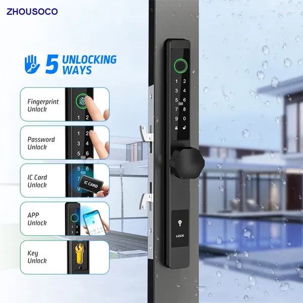 Akıllı Kilit Su Geçirmez Biyometrik Parmak İzi Kilinli Kilit Bluetooth Uygulaması RFID KARTI ŞİFRESİ DIŞ DIŞ MODUS