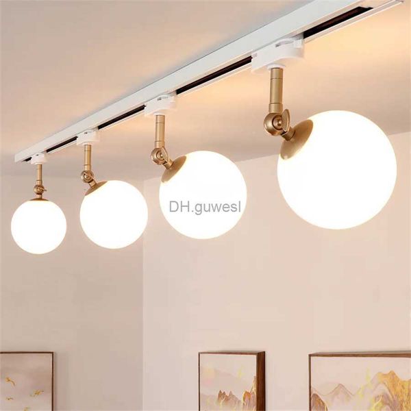 Luci da binario moderne E27 Glass Globe LED Lampada da binario ad angolo regolabile Faretto per binari Lampada da soffitto Faretti per binari per abbigliamento YQ240124