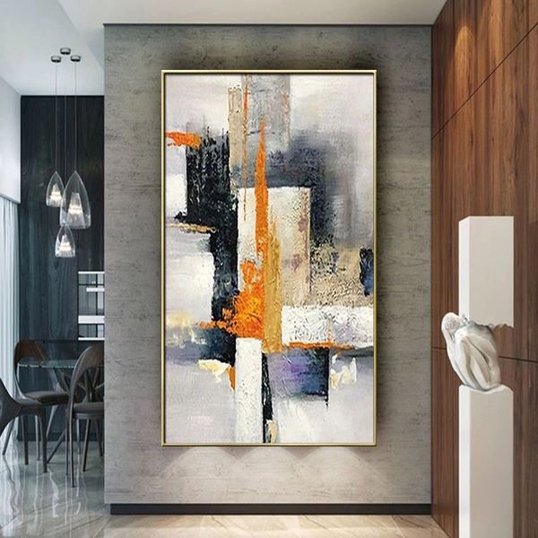 Dipinto a mano grande pittura a olio strutturata astratta moderna POP geometria immagine di arte della parete verticale soggiorno portico ingresso Decor 240127