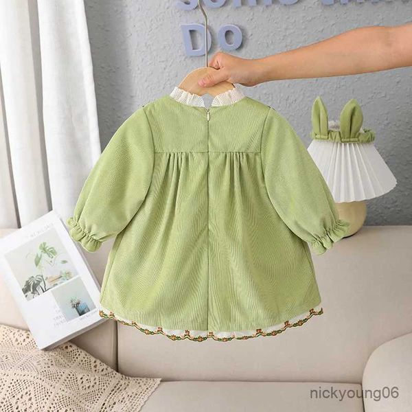 Abiti da ragazza AYNIGIELL Autunno Inverno Abito da neonato Carino 1-4 anni Abiti da compleanno per bambina Gonna verde foderata e in pile