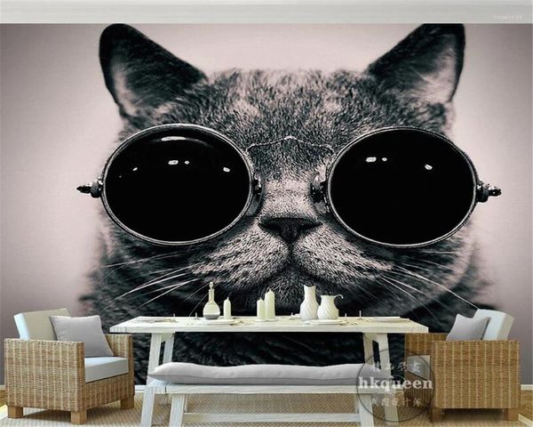 Wallpapers Benutzerdefinierte Tapete Europäische tragen Sonnenbrille Katze niedlich spielen cool Kinderzimmer Hintergrund Wand 3D-Wandbild