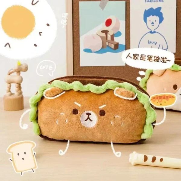 Astuccio per matite Simpatico materiale scolastico di grande capacità per la scuola Kawaii Peluche Hamburger Dog Case Cancelleria per studenti