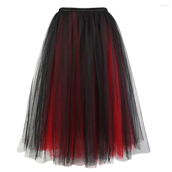 Gonne Donna Principessa Tutu Corsetti in tulle Gonna in chiffon multistrato Abito da ballo Sexy Lolita Abito lungo Maglia Nero Rosso