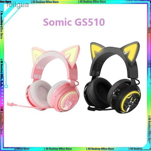 Auricolari per telefoni cellulari Somic GS510 Tema gatto Auricolare Cuffie cablate Bluetooth Wireless 2.4g Cuffie da gioco E-sport Rgb per PC Laptop Ragazza Gamer Regalo YQ240202