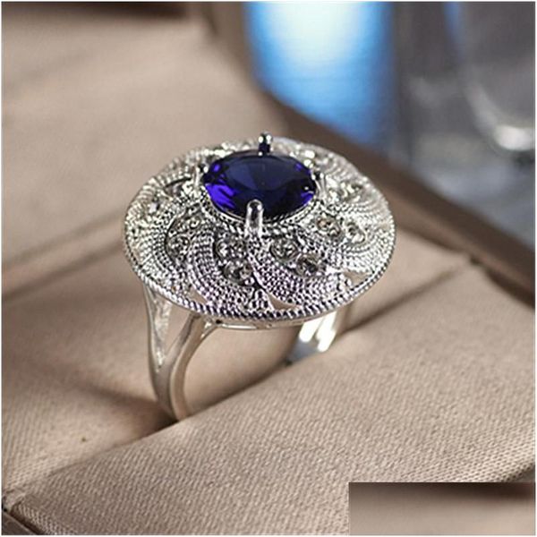 Anéis de casamento Sier Color Anel Clássico Temperamento Requintado Modelos Femininos Incrustados Zircon Mão Jóias Aniversário Giftwedding Drop Delive Dh3ug