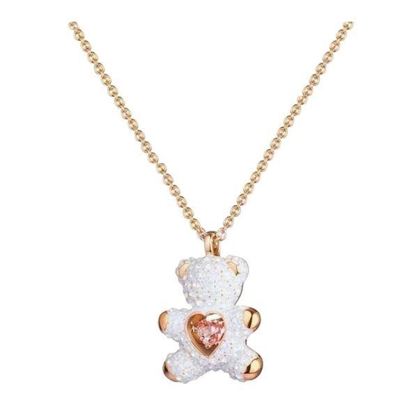 Swarovskis colar designer feminino qualidade original colares de luxo moda rosa coração urso teddy bear colar presente do dia dos namorados