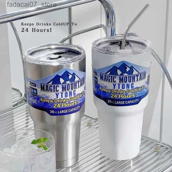 Tassen Magic Mountain Label Karte Thermosbecher Frreze Thermoflaschen Kaffeetasse Vakuumisolierte Flasche Edelstahl Wasser Halten Sie Getränke kalt Q240202