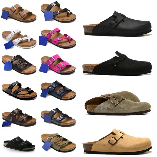 Novos Designers Birkinstocks Burkin Fivela Chinelos Arizonas Homens Mulheres Soft Footbed Fur Slides Plataforma Mocassins Treinadores Sapatos Casuais Macios Tamancos Boston Suede