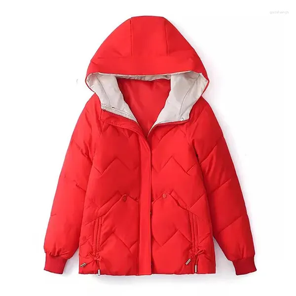 Casacos de trincheira femininos jaqueta de inverno 2024 moda feminina solta casual com capuz jaquetas de algodão feminino vermelho parkas