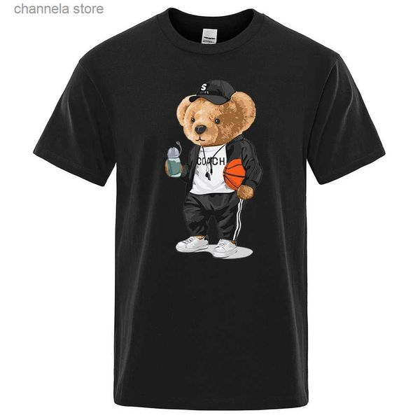 Homens camisetas Teddy Bear Basketball Amante em Sportswear Masculino T-shirt O-pescoço Oversize T-shirt Moda Algodão Tops Tee Roupas Soltas Tshirt T240202