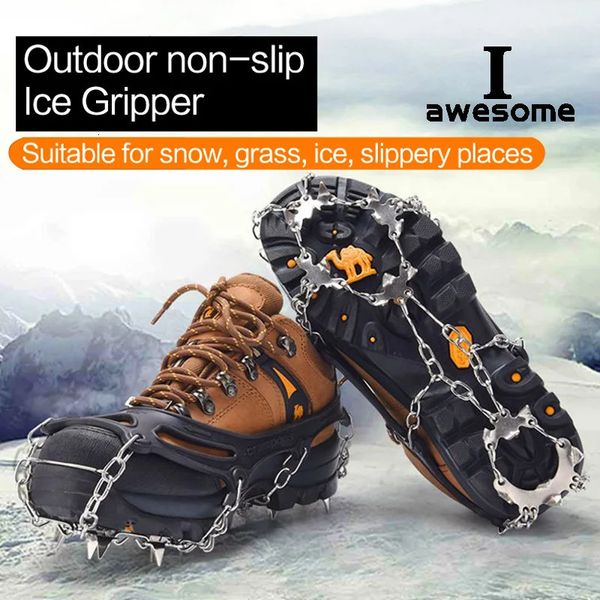 19 Diş Stude Ice Gripper Spike Ayakkabı için Antislip Antiskid Slips Snlips Snow Crampons Cleats Clears Tırmanma Ayakkabı Botları 240125