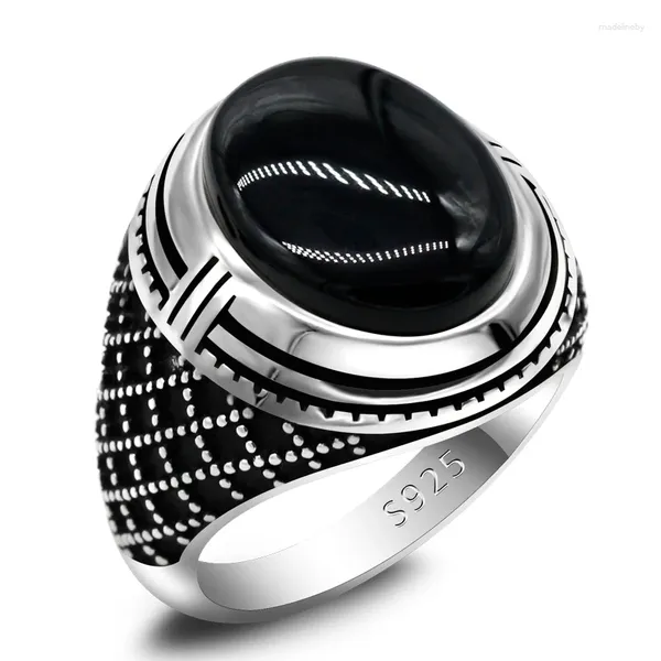 Clusterringe 925 Sterling Silber Herrenring Trimm schwarz natürlicher Onyx Stein Vintage Punk Thai Paar für Frau