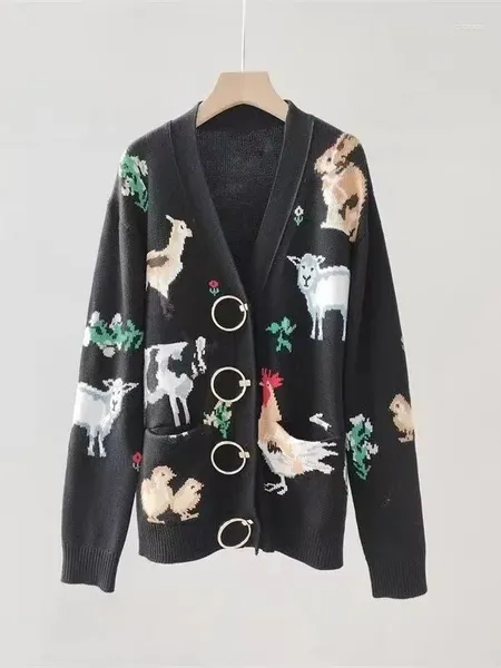 Maglioni da donna Cardigan jacquard con animali pesanti 2024 Cappotto in lana maglione di fascia alta