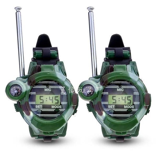 2 pçs 7 em 1 crianças criativo militar walkie-talkie relógio luminoso bússola interativa brinquedo para crianças presente puzzle brinquedo 240131