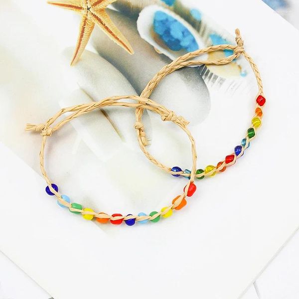 Link pulseiras boho colorido grânulo mão tecelagem arco-íris pedra contas pulseira para mulheres crianças criança pulsera menina jóias atacado