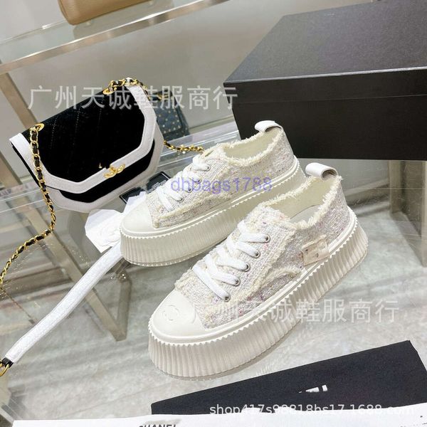 Designer-Schuhe Chaneles Sneaker C Wind Canvas-Schuhe mit dicker Sohle Matsutake Soft Sole Woven Lace Biscuit Little Shoes CO39