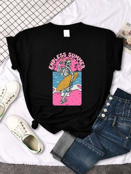 Camisetas femininas sem fim verão crânio surf camisa para mulheres confortáveis camisetas casuais na moda estilo de rua topos roupas de todos os jogos