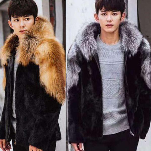Дизайнерское осенне-зимнее мужское пальто с меховым капюшоном, модный и теплый утепленный шерстяной свитер серебристого соболя 7VXQ