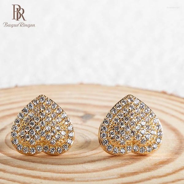 Серьги-гвоздики Bague Ringen цвета золота, серебра, модные украшения, драгоценные камни, серьги-гвоздики, циркон, в форме сердца, женская годовщина свадьбы