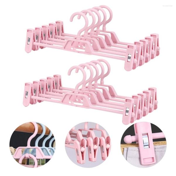 Cabides 10 pçs empilhados calças cabide calças clipe rosa bebê antiderrapante roupas ajustável casaco doméstico