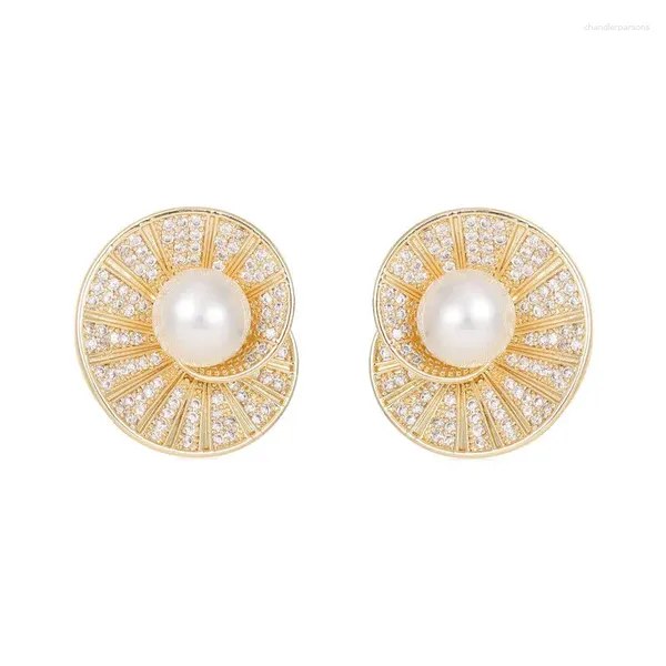 Orecchini a bottone Moda Spirale a forma di conchiglia Donne carine Perla imitazione Piena pavimentata Cubic Zirconia Gioielli Regalo di anniversario