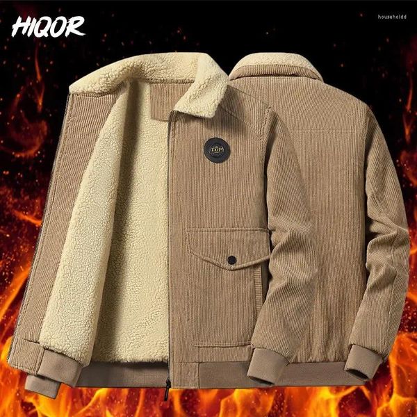 Herrenjacken HIQOR 2024 Bomberjacke Winter Outdoor Verdickter Mantel Lässig Y2k Cord Für Männer Fleece Mäntel Veste Homme