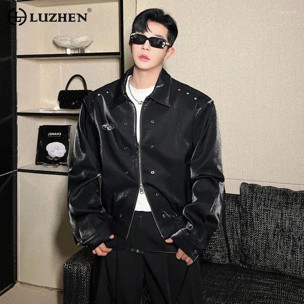 Herrenjacken LUZHEN Trendy Männer Jacke Nische Design Flüssiges Metall Glänzende Kleidung Dekorieren Schulterpolster Mantel Koreanischen Stil Oberbekleidung 6fac33