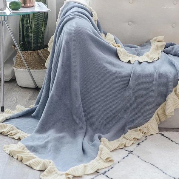 Decken 2024 Baumwolle Bequeme Decke Rosa Braun Blau Süße Rüschen Japanischer Stil Nickerchen Freizeit Sofabettbezug