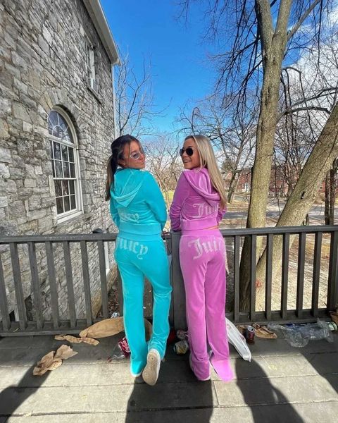 Calças femininas de duas peças Juicy diamante moletom com capuz jaqueta e calças de jogging roupas de rua Y2K conjunto de corrida de couro conjunto de duas peças J240202