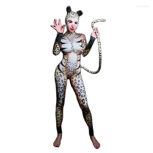 Bühnenkleidung Halloween Party Leopard Cosplay Kostüme Frauen Stretch Skinny Tier Rollenspiel Body Sexy Tänzer Trikot Outfits