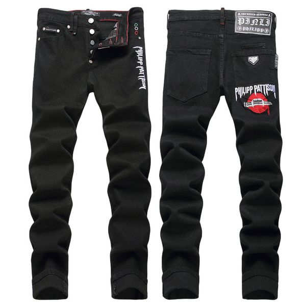 Mens PP Jeans Designer Jeans Moda Angustiado Rasgado Motociclistas Mulheres Denim Carga Bordado Homens Calças Punk PP3652